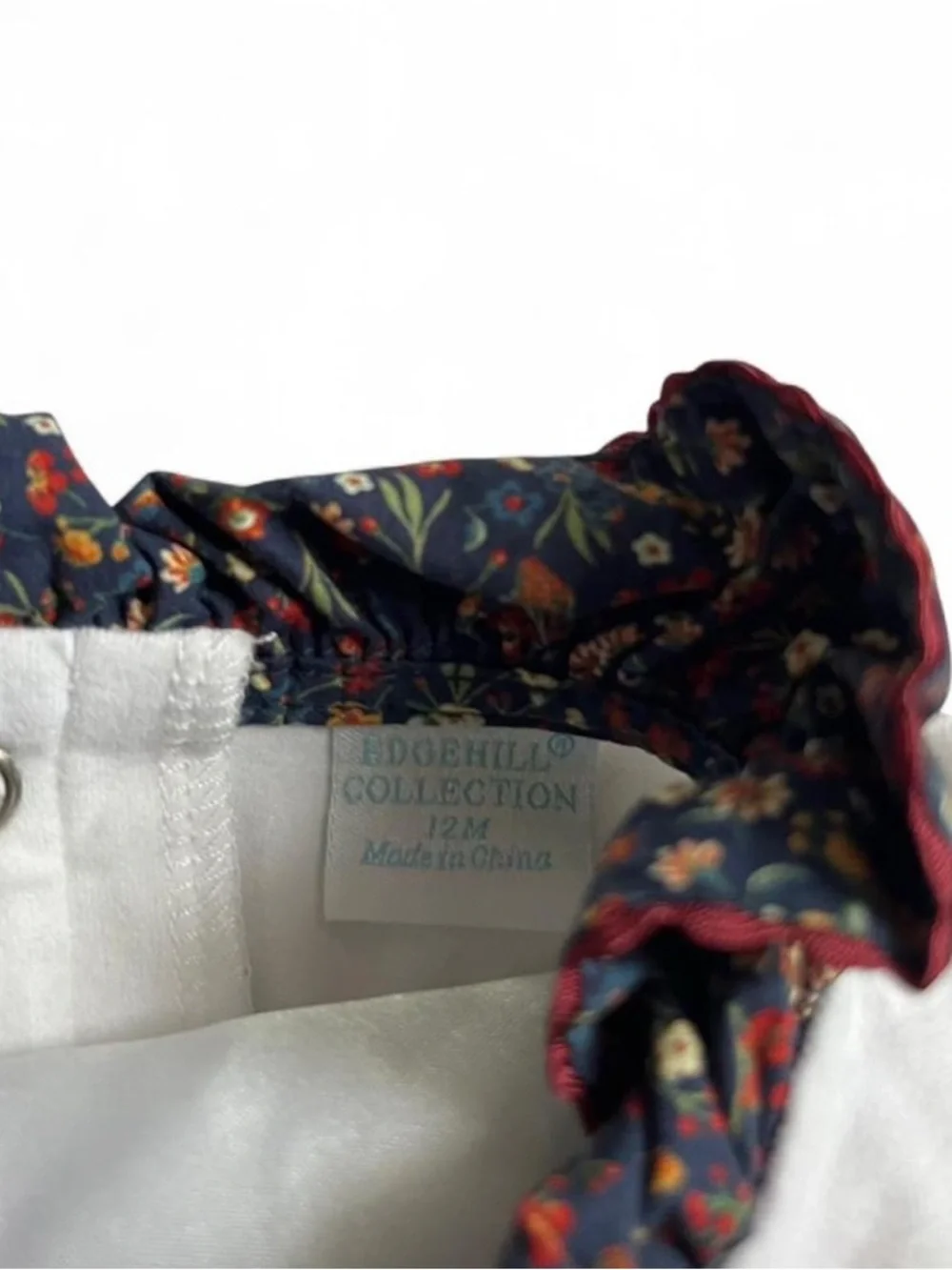White Long Sleeve Top with Black Floral Ruffle Hem - Picture 2 of 3